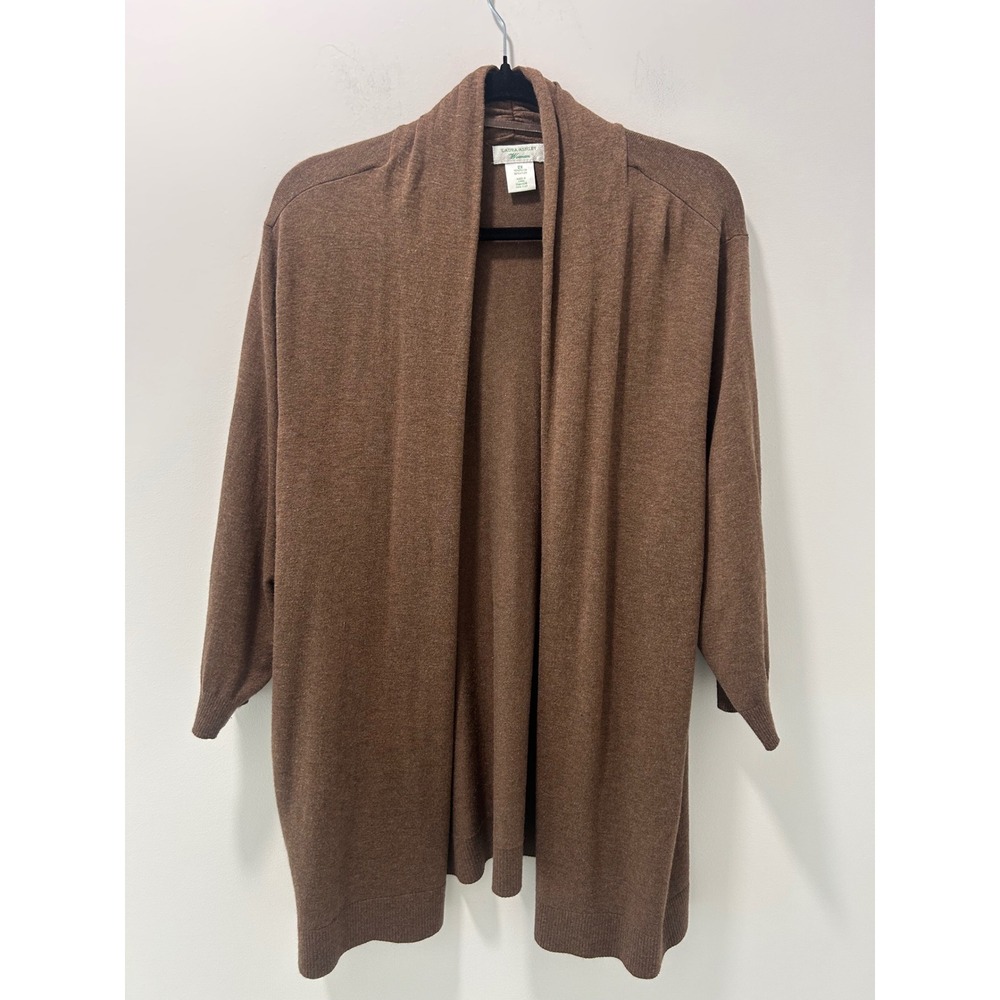 Laura Ashley Woman Brown Open Front Cardigan Shawl Collar Knit Sweater 2X